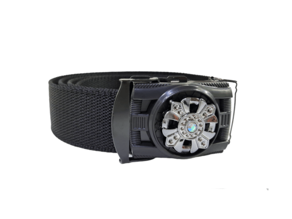 "Durable black nylon belt featuring a sleek design and adjustable fit."