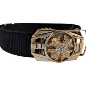 Men's nylon belt in black with a silver buckle.