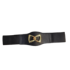 Close-up of the Ladies Black Belt by Minimart showing the sleek black leather and polished metal buckle."