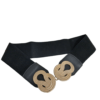 Close-up of Minimart’s Ladies Belt for Long Dress, featuring smooth black leather and a stylish metal buckle."