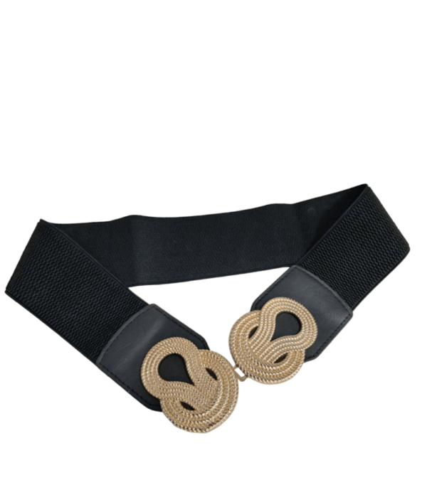 Close-up of Minimart’s Ladies Belt for Long Dress, featuring smooth black leather and a stylish metal buckle."