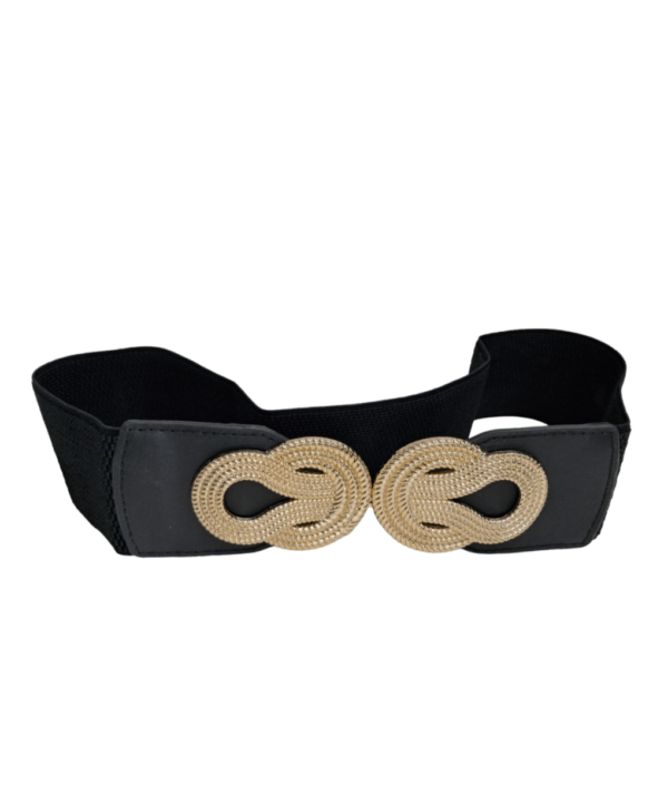 Close-up of Minimart’s Ladies Belt for Long Dress, featuring smooth black leather and a stylish metal buckle."