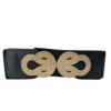 Close-up of Minimart’s Ladies Belt for Long Dress, featuring smooth black leather and a stylish metal buckle."